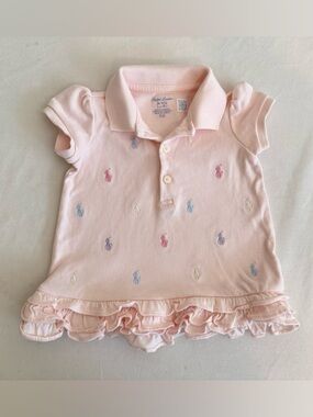 Ralph Lauren Infant Girl’s Polo Dress Pink Ruffle Hem Pony Embroidery Size 3M